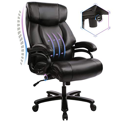 KBEST High Back Big & Tall 400lb Office Chair - Heavy Duty Metal Base, Adjustable Built-in Lumbar Support and Tilt Angle Large Bonded Leather Ergonomic Executive Desk Computer Swivel Chair, Black