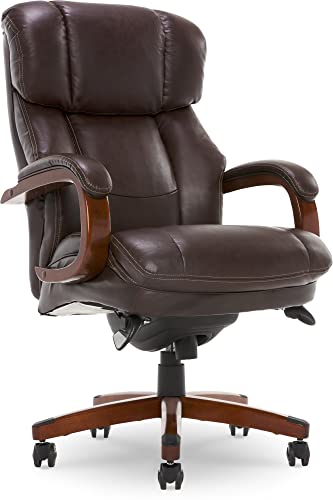 La-Z-Boy Fairmont Big and Tall Executive Office Chair with Memory Foam Cushions, High-Back, Bonded Leather - Biscuit Brown