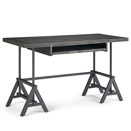 Simpli Home Sklar SOLID MANGO WOOD and Metal Modern Industrial 52 inch Wide Home Office Desk, Writing Table, Workstation, Study Table Furniture in Distressed Dark Brown