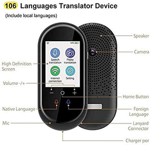 None Language Translator Device Portable Instant WiFi/Hotspot Two-Way Real Time Online 106 Languages 2.4" Touch Screen Smart Translator (Black)