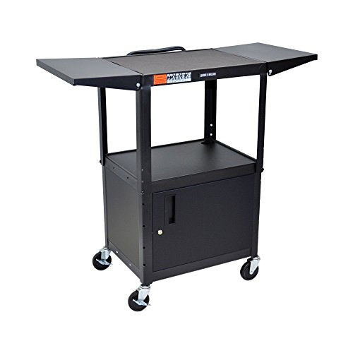 Luxor Adjustable-Height Steel AV Cart with Cabinet Drop Leaf - AVJ42CDL