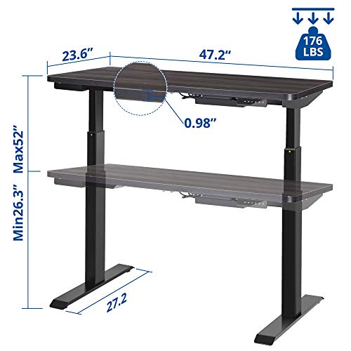 Dual Motor Electric Standing Desk Adjustable Height Stand Up Table 47.2inch Long Frame Home/Office Writing Workstation Stable Gaming Desk with Memory Controller, Black Wood Table Top and Frame