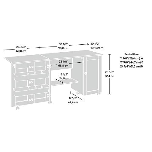 Sauder Select Collection Easy Rolling Sewing and Craft Table/Cart, Cinnamon Cherry Finish & 419496 Miscellaneous Storage Storage Cabinet, L: 29.61" x W: 16.02" x H: 71.50", Cinnamon Cherry Finish