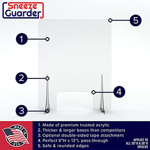SNEEZEGUARDER | XL 30"H x 60"L Plexiglass Sneeze Guard for Desk Counter with Double-Side Tape Base Stabilizers | Ships Fast | 20+ Sizes Available | 60”L x 30”H | 60x30