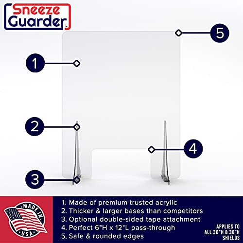 SNEEZEGUARDER | XL 30"H x 60"L Plexiglass Sneeze Guard for Desk Counter with Double-Side Tape Base Stabilizers | Ships Fast | 20+ Sizes Available | 60”L x 30”H | 60x30