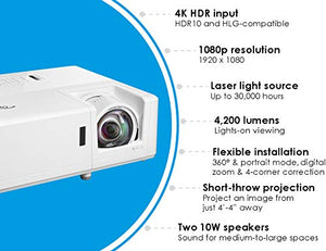 Optoma ZH406ST Short Throw Full HD Professional Laser Projector | DuraCore Laser Technology | 4200 Lumens | 4K HDR Input | Network Compatible