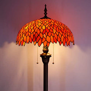 WERFACTORY Tiffany Floor Lamp Red Orange Wisteria Stained Glass Standing Reading Light 16X16X64 Inches - S523R Series