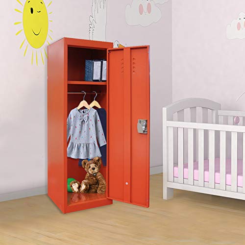 Kids Metal Storage Locker, Steel Storage Locker for Kids Room, Bedroom, Home, School, Locker Cabinet for Toys & Clothes (2 Keys Included, Orange)