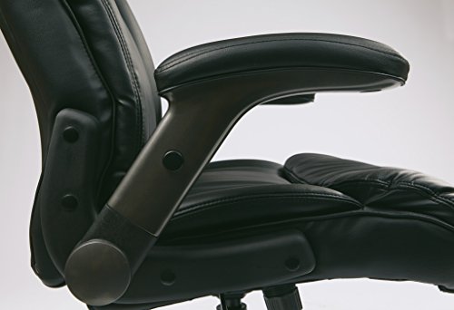 Office Star High Back Bonded Leather Executives Chair with Padded Flip Arms and Titanium Coated Accents, Black