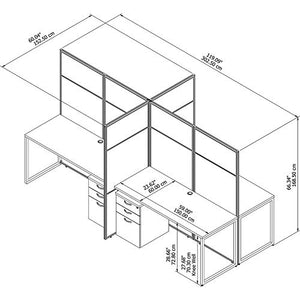 Scranton & Co White 4 Person Desk with Storage and 66H Panels
