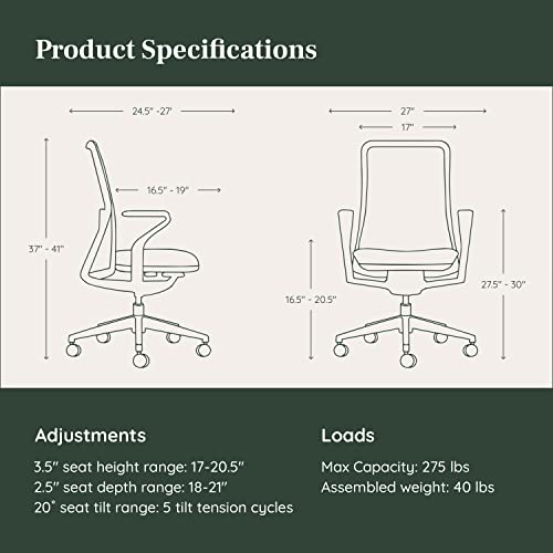 Branch Verve Chair - High Performance Executive Office Chair with Adjustable Lumbar Support - High Density Foam Cushion - Aluminum Base - Galaxy - Up to 275 lbs