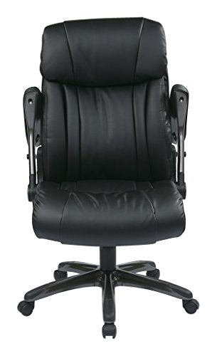 Office Star High Back Bonded Leather Executives Chair with Padded Flip Arms and Titanium Coated Accents, Black