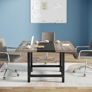 Tribesigns Rustic 13 Ft Long Conference Room Table, Wood Seminar Table - 4 Tables (Grey&Black)