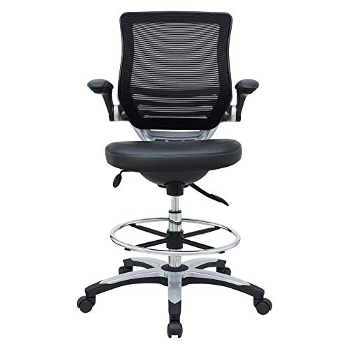 Modway Edge Drafting Chair - Reception Desk Chair - Flip-Up Arm Drafting Chair in Black