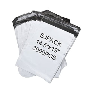 SJPACK 3000pcs 14.5x19 Poly Mailers 2.5 Mil Envelopes Shipping Bags with Self Sealing Stripe,White Poly Mailers