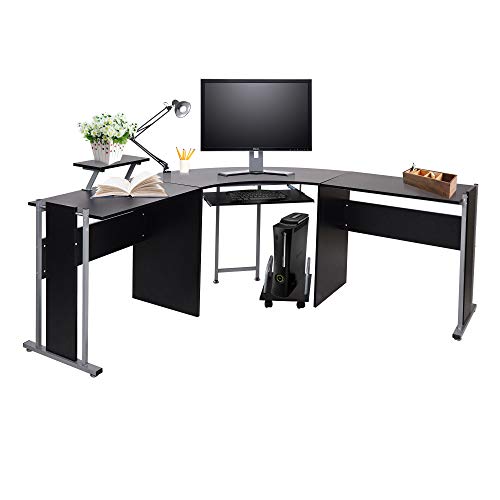 71" L-Shaped Gaming Desk -Large Desktop 22” Wide Wood Curved Corner Office Desk -Sturdy Computer Writing Desks PC Laptop Table Workstation for Home Office, Black