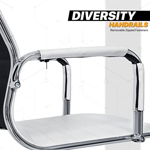 MoNiBloom PU Leather Office Guest Chair, Mid Back, Sled Base, Armrest, White, 2 Piece