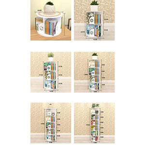 None Revolving Bookshelf Organizer 3/4/5-Tier 360 Degree Home Office Living Room Study - White, 46 * 97cm