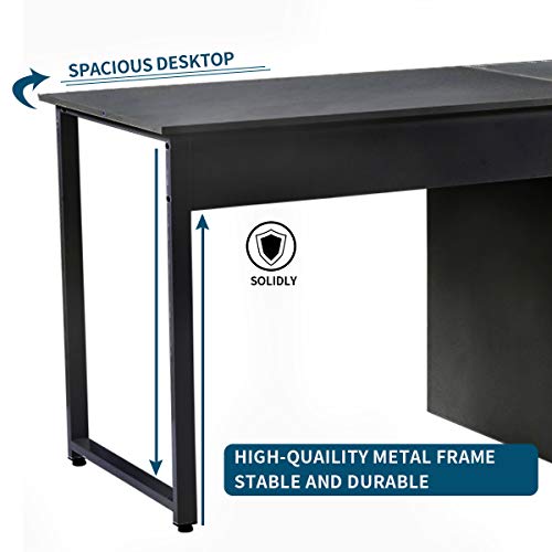 Home Office Desk 2-Person Office Desk, Large Double Workstation Desk Writing Desk with Storage Dual Study Desk 2-Person Computer Desk, Home Desk Writing Desk with Shared Storage, Easy Assembly (Black)