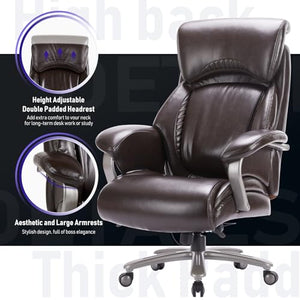 COLAMY Big and Tall Office Chair 500lbs-Heavy Duty Executive Computer Desk Chair, Ergonomic Leather, Adjustable Lumbar Support, Brown