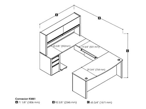 U-Shaped Desk with Assembled Pedestal and Hutch