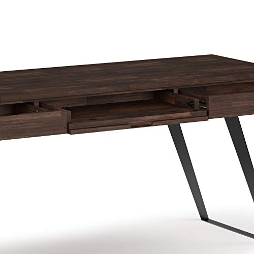 SIMPLIHOME Lowry SOLID WOOD and Metal Modern Industrial 72 inch Wide Home Office Desk, Writing Table, Workstation, Study Table Furniture in Distressed Charcoal Brown