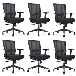 GM Seating Bitchair Ergonomic Mesh Conference Room Chair Pack of 6 - Adjustable Lumbar Support & Arms, Seat Depth Adjustable - Black