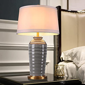 SLEEVE Grey Ceramic Table Lamp with Fabric Lampshade - 28.3" H Bedside Desk Light
