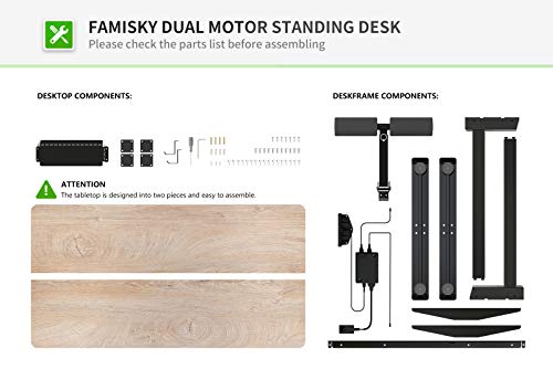 FAMISKY Dual Motor Adjustable Height Electric Standing Desk with Footrest, 55 x 24 Inches Stand Up Home Office Desk with Splice Tabletop, Black Frame/Greige Top