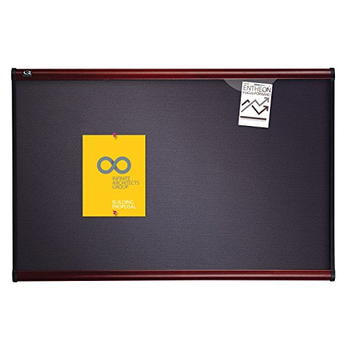 Quartet Prestige Grey Diamond Mesh Fabric Bulletin Board, 4 x 3 Feet, Mahogany Finish Frame (B444M)