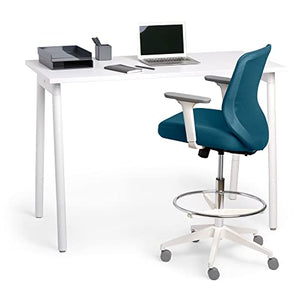 Poppin Max Task Stool - Slate Blue/White, Mid Back, Curvy Mesh Backrest, Firm Seat, Adjustable & Tilt Mechanism