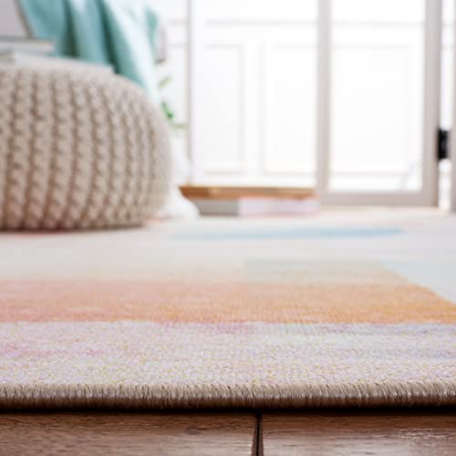 SAFAVIEH Paint Brush Collection PTB189U Contemporary Modern Abstract Watercolor Machine Washable Non-Shedding Living Room Dining Bedroom Area Rug, 7'9" x 10', Pink/Blue