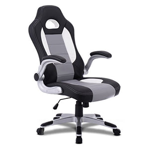 Giantex Pu Leather Executive Racing Style Bucket Seat Chair Sporty Office Desk Chair (Gray)