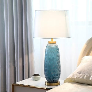 EARSHOT Blue Glass Desk Lamp with Fabric Lampshade