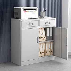KIZQYN Metal 2-Drawer Lateral File Cabinet, White, 33.4" L×35.4" H×15.3" D
