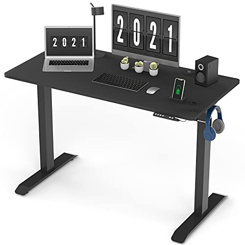 Electric Adjustable Height Standing Desks for Home Office, 48 x 24 Inches Splice Board, Sit Stand Computer Desk, Black Frame/Black Top