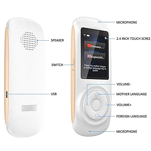 inBEKEA Portable Voice Translator, Smart Foreign Language Device, Wifi/4G Two-Way Speech/Text 2.4" Touch Screen, 70 Languages, White