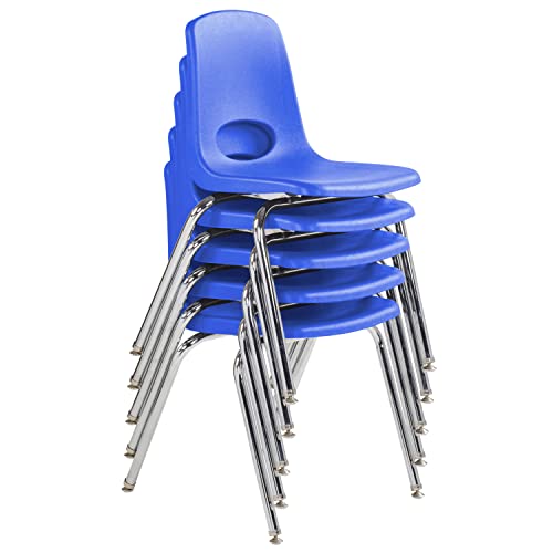 FDP 18" School Stack Chair, Stacking Student Seat with Chromed Steel Legs and Nylon Swivel Glides; for in-Home Learning, Classroom or Office - Blue (5-Pack), 10371-BL