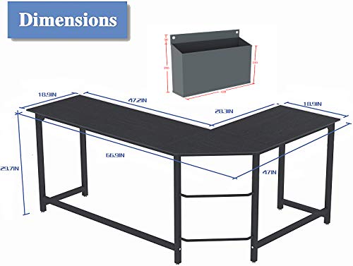 SZXKT L Shaped Desk Home Office Corner Desk 67" Computer Table Sturdy Gaming Desk Wooden Table Workstation Reversible Modern Simple Multi-Usage Desk with Storage Bag Space-Saving Writing Desk（Black）