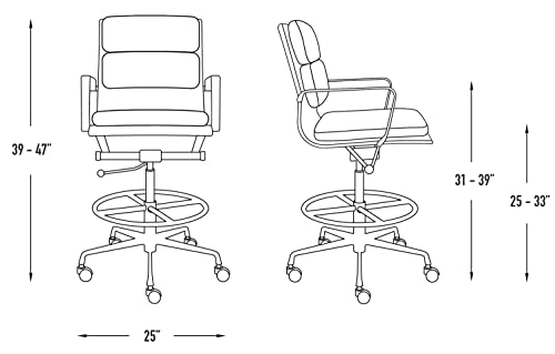 Laura Davidson Furniture SOHO II Padded Drafting Chair - Ergonomic Design, Commercial Grade, Faux Leather, Black