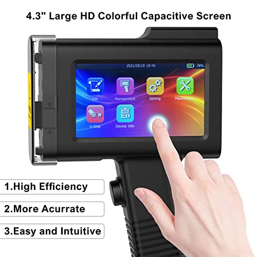 UPRINTJET Handheld Inkjet Printer BT-HH6105B2 with 4.3 Inch Touch Screen Inkjet Coder Quick-Drying Ink for Barcode Date QRcode Batch Number Picture Label Logo Handheld Printer for Almost Any Surface