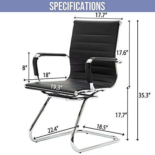 Wahson Office Guest Chairs, 4 Pack Set, Faux Leather, Sled Base, Black