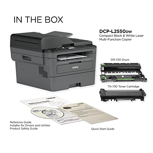 Brother DCP-L2550DWA Wireless Monochrome Laser Printer - Print Scan Copy - 36 ppm, 2400 x 600 dpi, 8.5 x 14, 250-Sheet, ADF, Duplex Printing