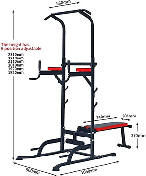 JYMBK Gym Strength Training Dip Stands with Bench, Pull Up Bars Free Standing Stand Dip Station Power Tower Fitness Equipment Strength Training