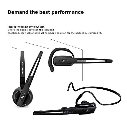 Sennheiser SD Office ML (506009) - Single-Sided DECT Wireless Headset for Desk Phone and Skype for Business Connection, Noise-Cancelling Microphone, Multiple Wearing Styles (Black)