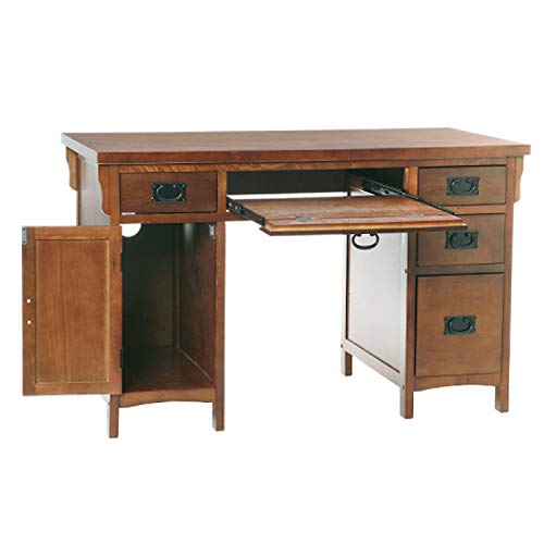 Southern Enterprises Mission Computer Desk - 4 Drawers w/Keyboard Tray - Brown Mahogany Finish