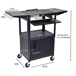 Luxor Adjustable-Height Steel AV Cart with Pullout Keyboard Tray Cabinet Drop Leaf