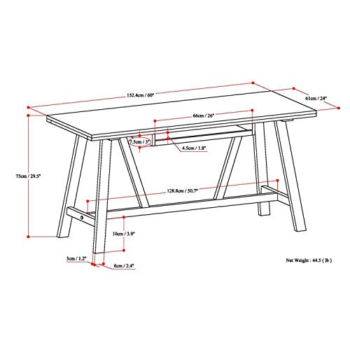 SIMPLIHOME Dylan SOLID WOOD Modern Industrial 60 inch Wide Home Office Desk, Writing Table, Workstation, Study Table Furniture in Driftwood