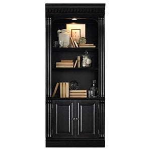 Beaumont Lane 3-Shelf Wood Bookcase with 2 Doors in Black
