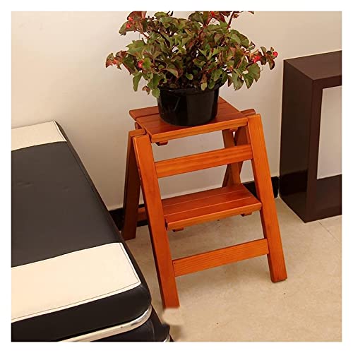 LUCEAE Folding Wooden Step Stool, 2 Steps, Non-Slip Tread, Portable Footstool